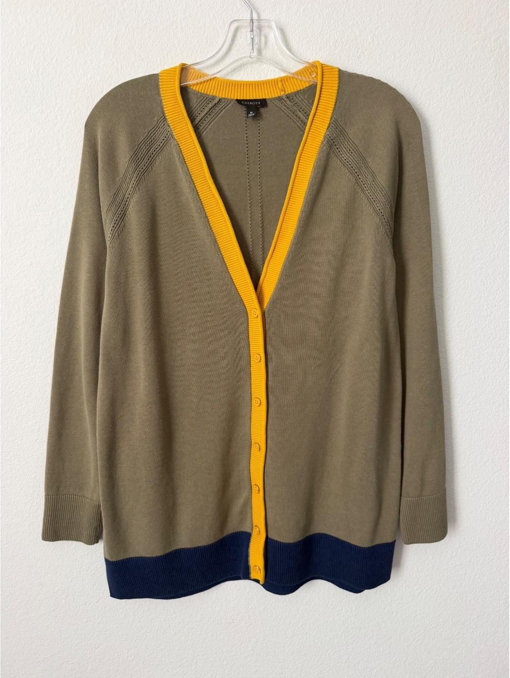 Talbots Long Sleeve V-Neck Button Front Olive Green Cardigan Sweater Size M